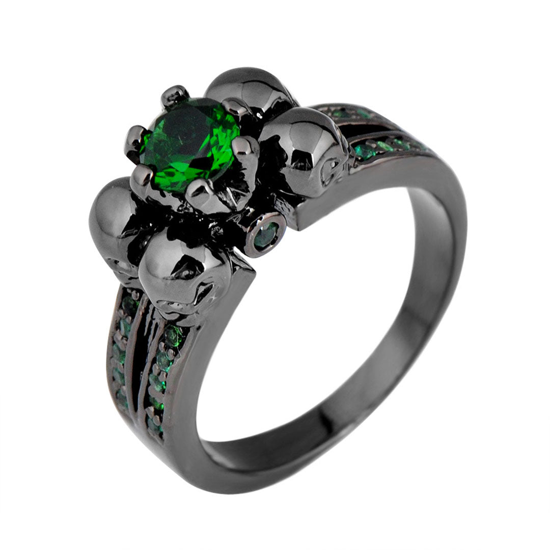Silver Womens Gem Six Claws Four Skull Gothic Wedding Ring