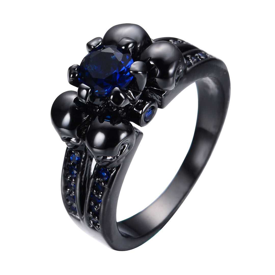 Silver Womens Gem Six Claws Four Skull Gothic Wedding Ring