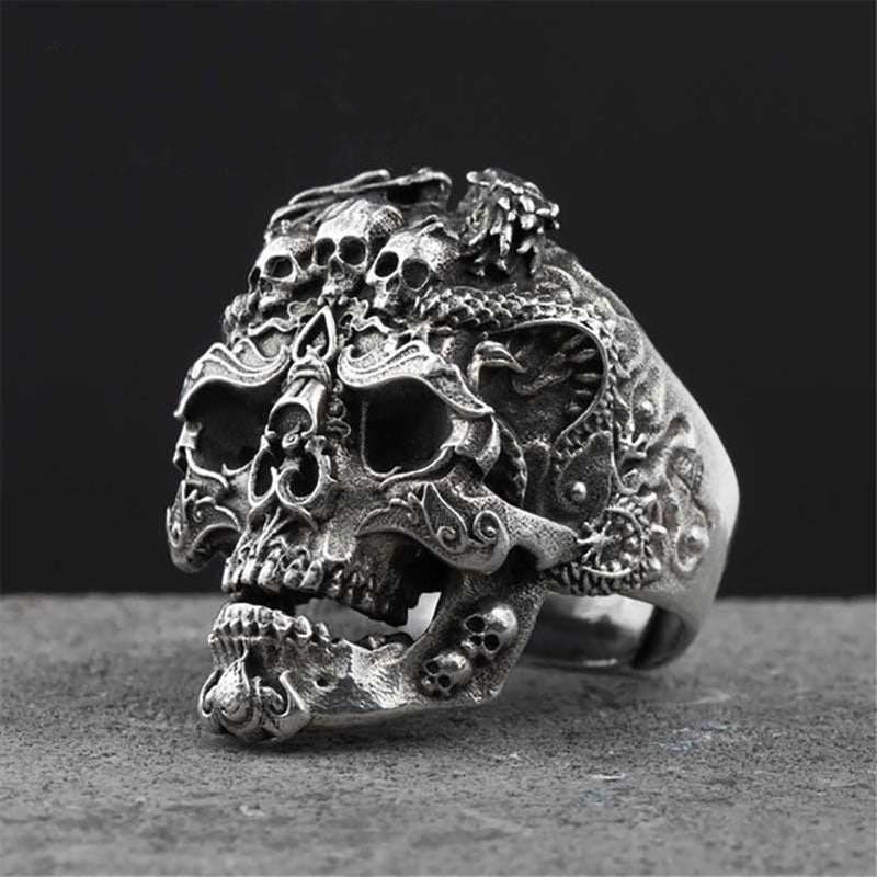 Anel de motociclista prateado masculino vintage preto tatuagem gótico punk crânio