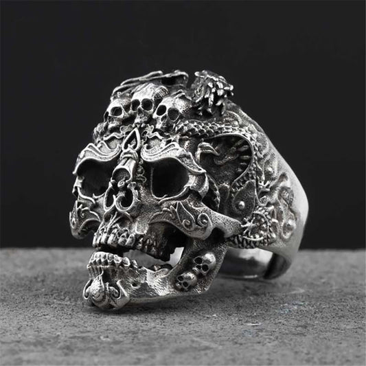Anel de motociclista prateado masculino vintage preto tatuagem gótico punk crânio