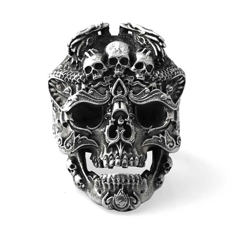 Anel de motociclista prateado masculino vintage preto tatuagem gótico punk crânio