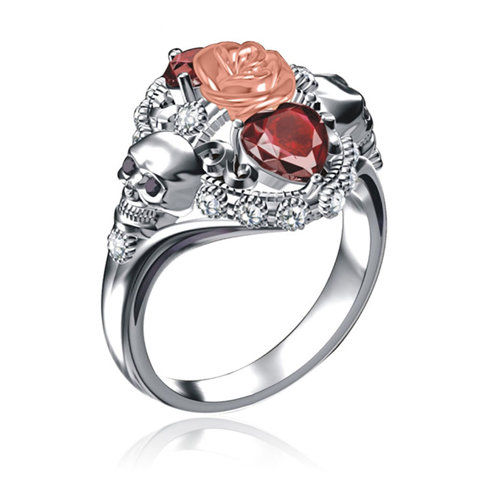 Silver Skull Diamond Gothic Wedding Ring For Women