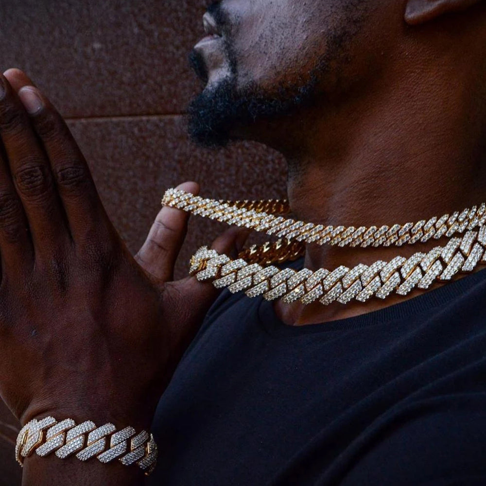 Moissanite Two Toned Blingbling Iced Out Cuban Link Chain