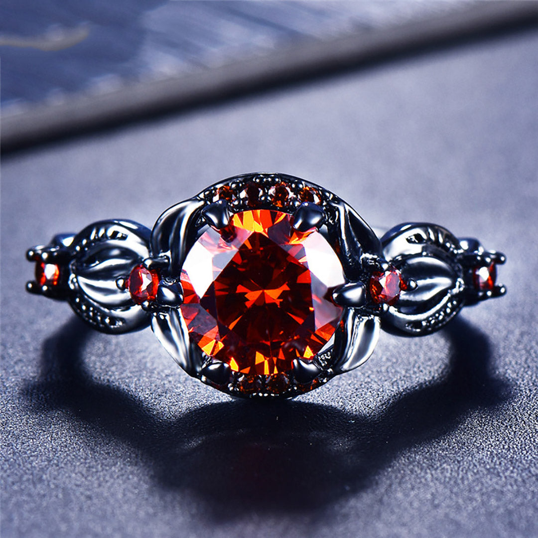 Sterling Silver Female Round Flower Ring With Big Gemstone