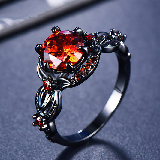 Sterling Silver Female Round Flower Ring With Big Gemstone