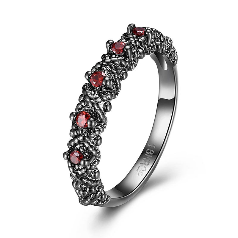 Silver Red Zirconia Black Gothic Engagement Ring Women