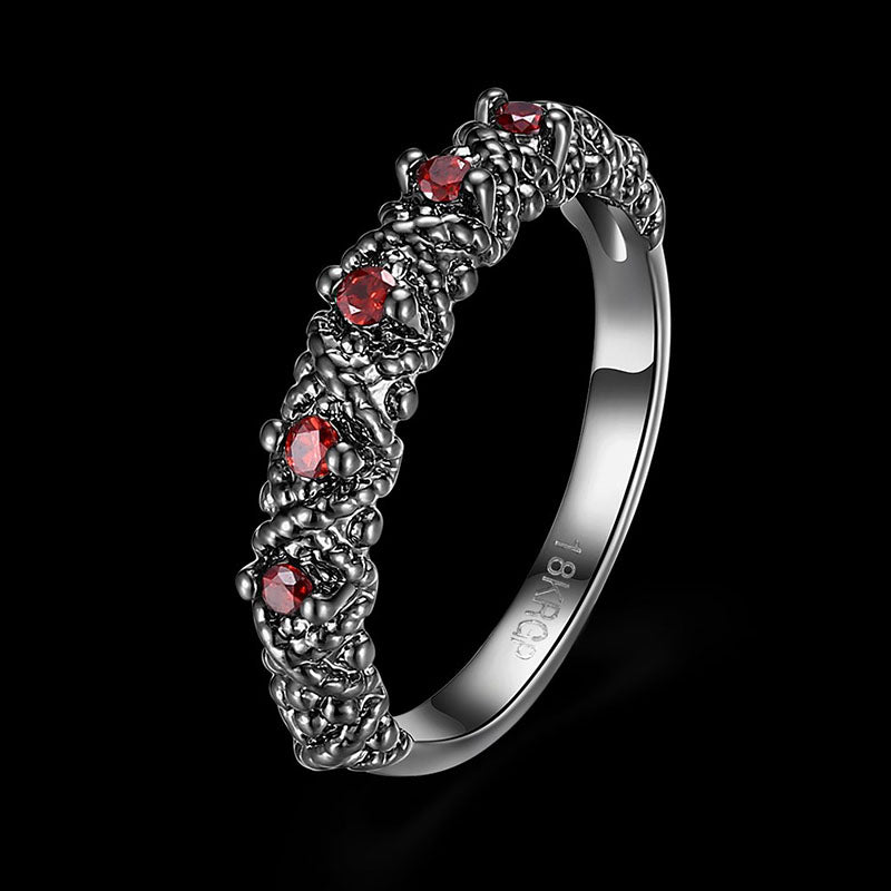 Silver Red Zirconia Black Gothic Engagement Ring Women