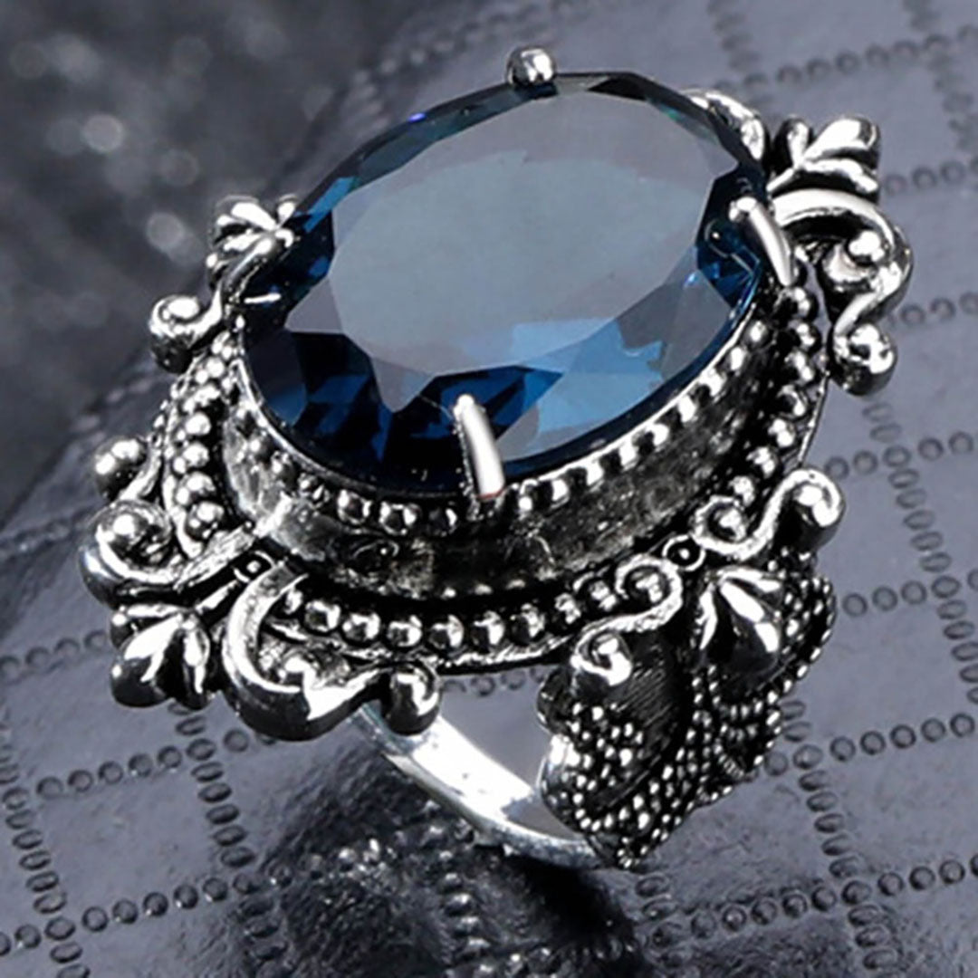 Anel de noivado gótico em prata esterlina azul gemstone anel de noivado para mulheres
