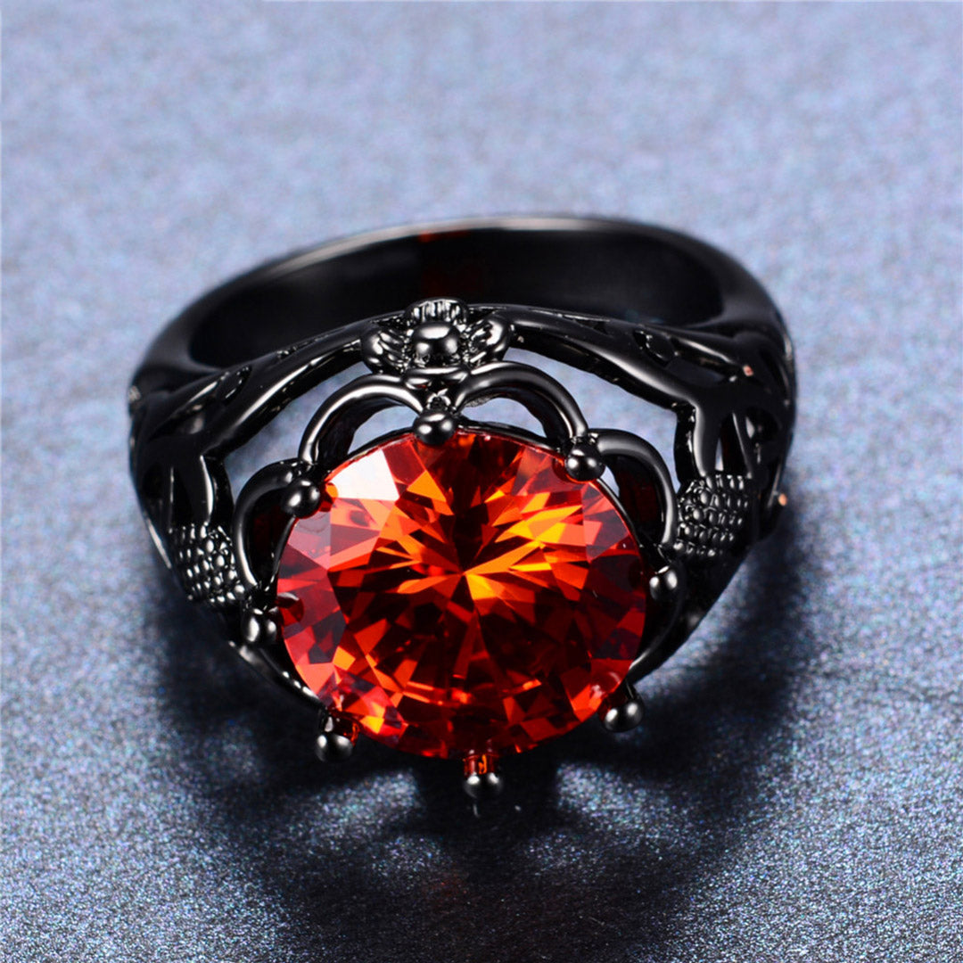 Sterling Silver Big Round Red Gemstone Ring Gothic Engagement Ring
