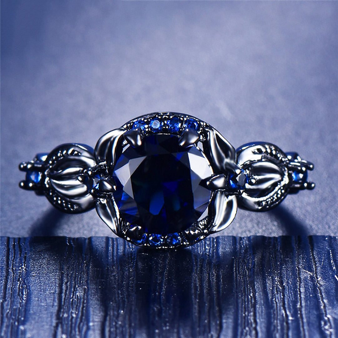 Sterling Silver Female Round Flower Ring With Big Gemstone