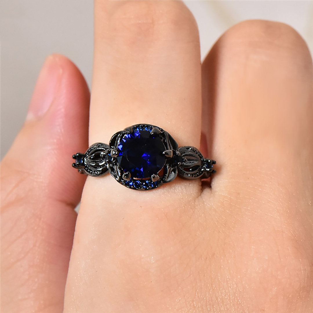 Sterling Silver Female Round Flower Ring With Big Gemstone