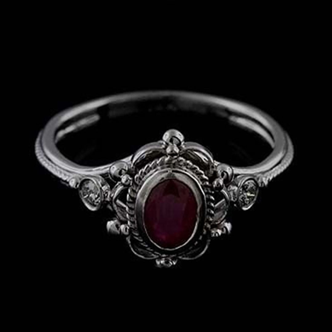 Anel de casamento gótico em prata esterlina retrô vermelho roxo gemstone para mulheres anel de noivado gótico