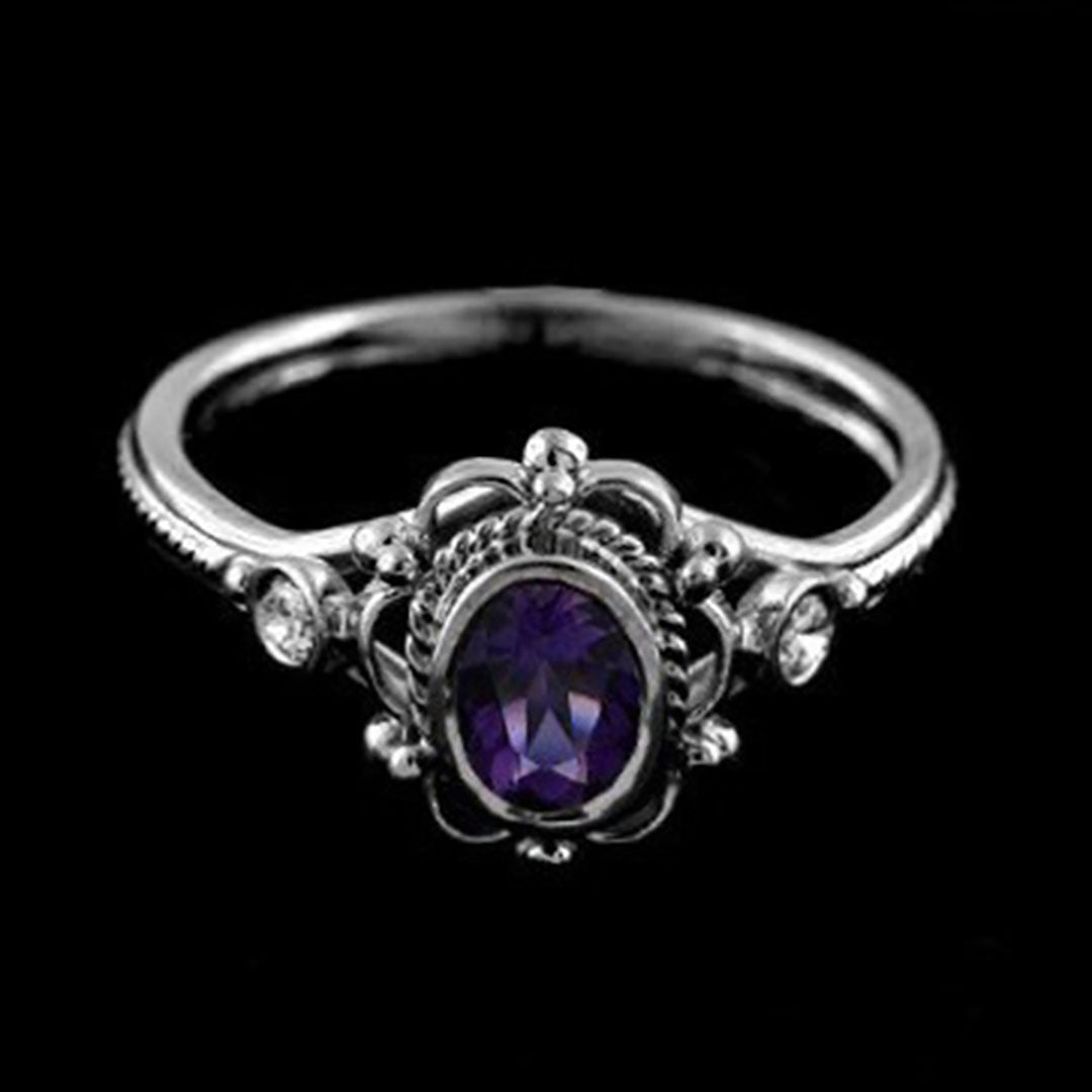 Anel de casamento gótico em prata esterlina retrô vermelho roxo gemstone para mulheres anel de noivado gótico