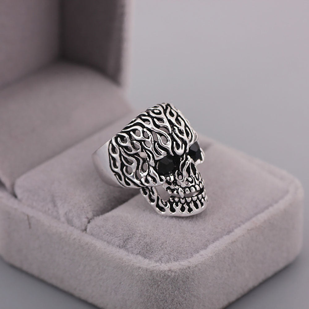 Vintage Silver Gothic Skull Wedding Ring Gem eyes