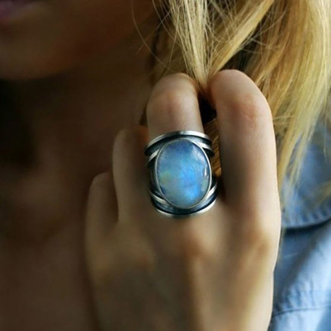 Sterling Silver Gothic Big Moonstone Ring For Women Engagement Ring