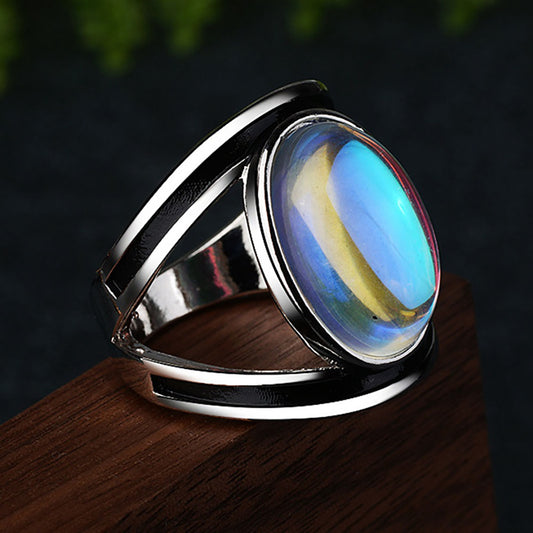 Sterling Silver Gothic Big Moonstone Ring For Women Engagement Ring