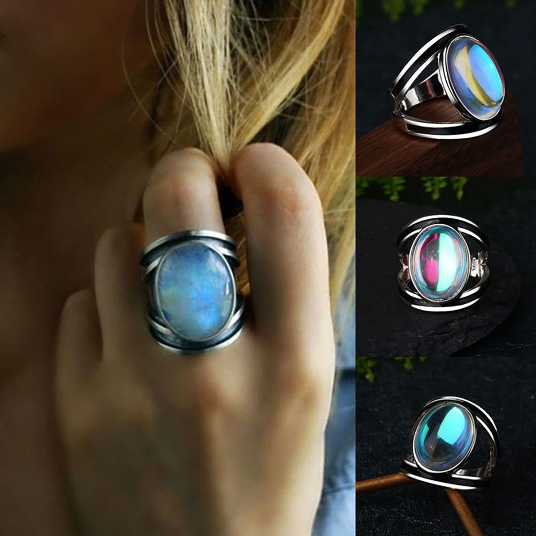 Sterling Silver Gothic Big Moonstone Ring For Women Engagement Ring